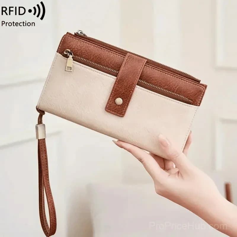 Women's RFID Blocking Leather Long Wallet - Stylish Solid Color Clutch - View 4