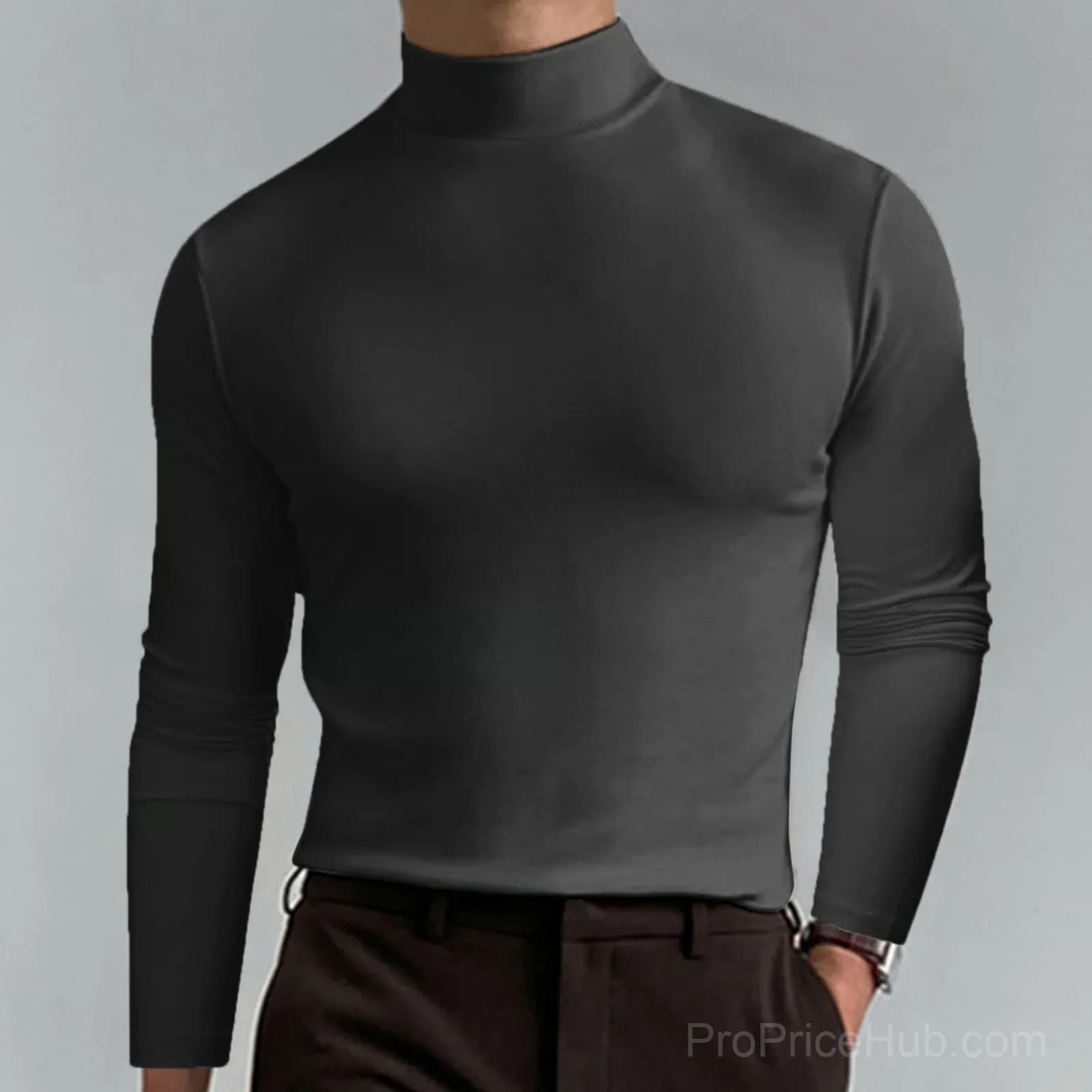 Men's White High Neck Slim Fit Long Sleeve T-Shirt - Small - View 4