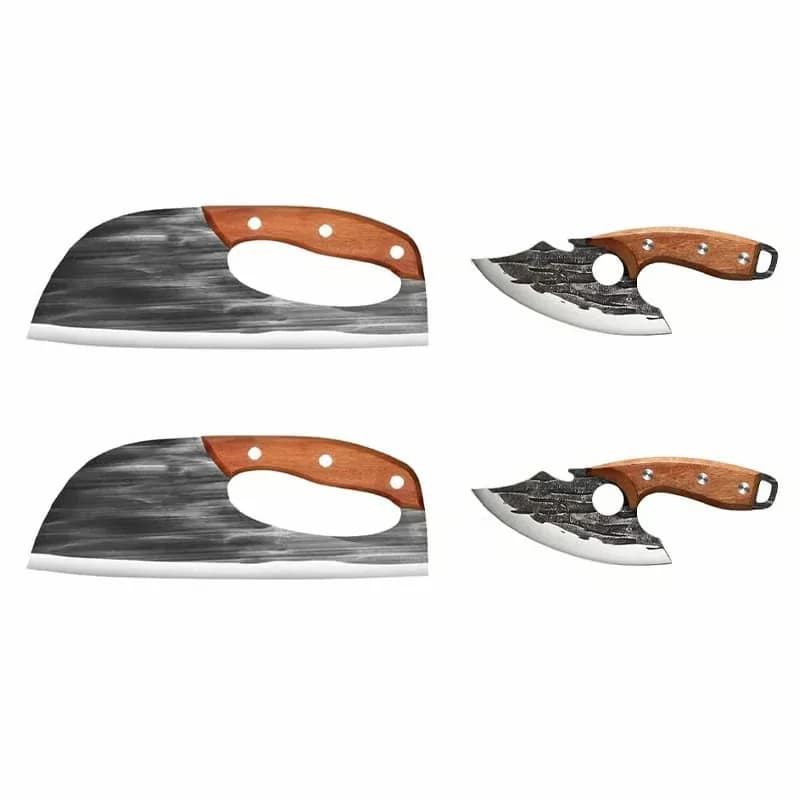 Hand-Forged Chef's Knife & Cleaver Set, Style A Curved Blade - View 4