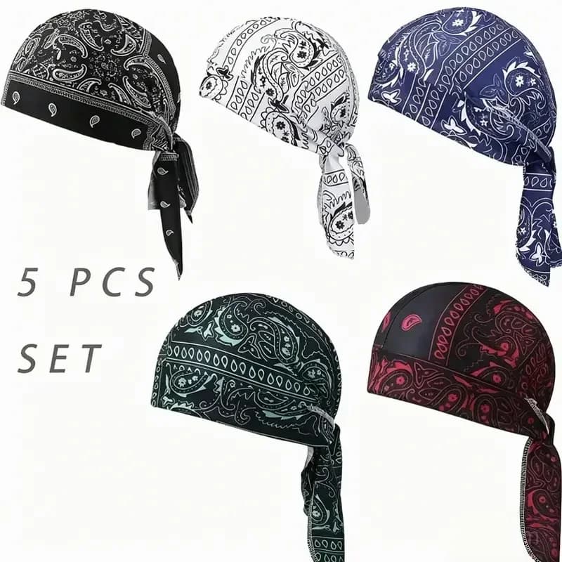 5-Pack Paisley Breathable Tie Back Bandana Skull Caps - View 1