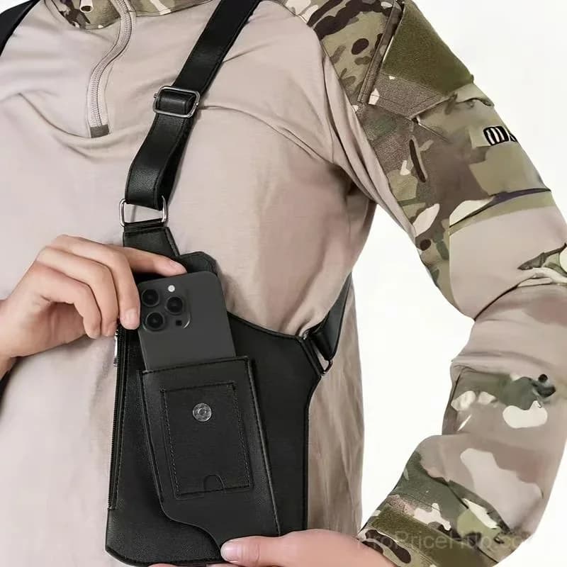 Black Leather Adjustable Underarm Shoulder Bag, Unisex - View 6