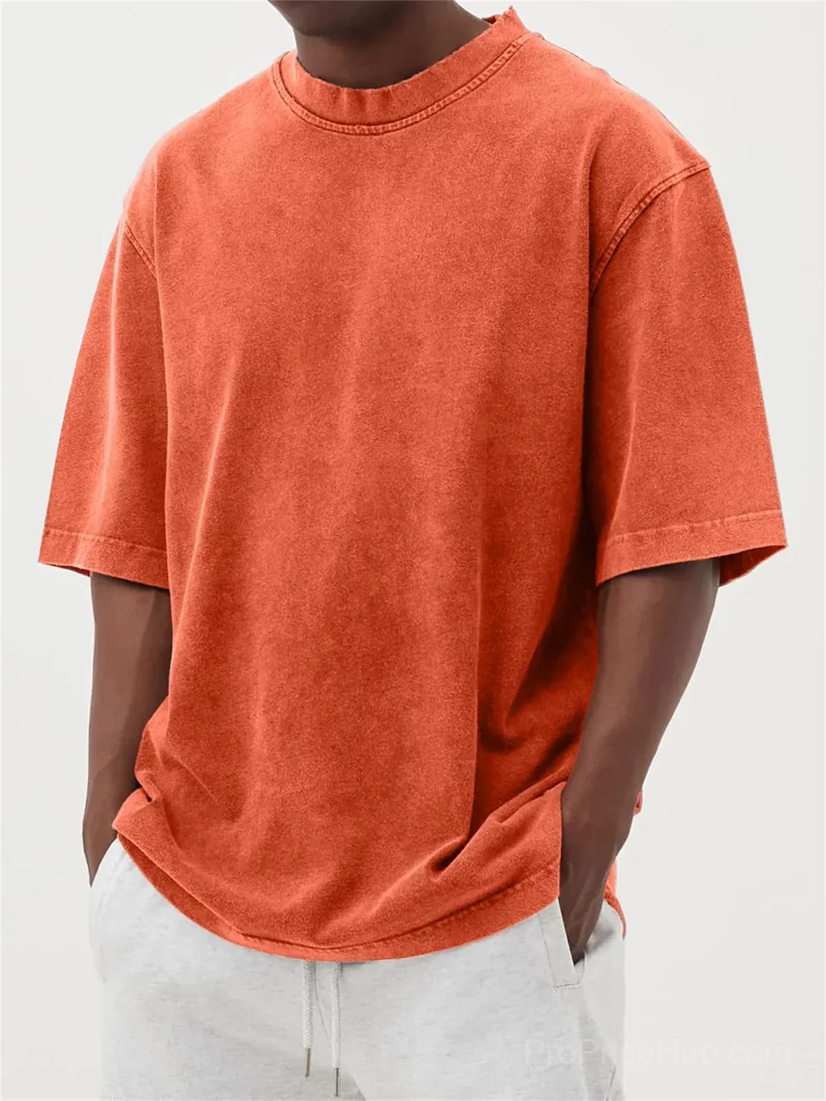 Men's Washed Solid Color Pullover T-Shirt - S to 5XL - View 4