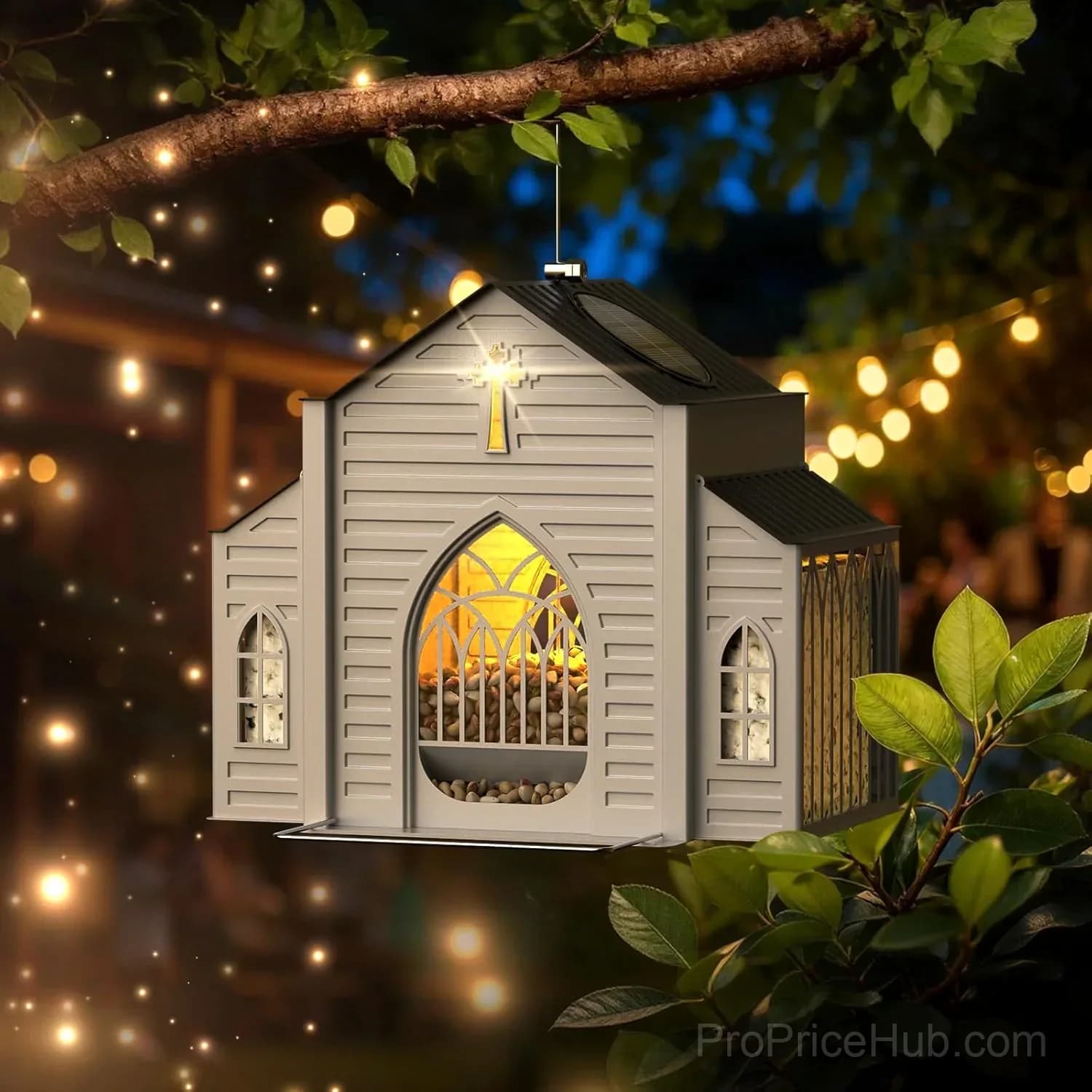 Church-Shaped Solar Bird Feeder for Garden Decor - View 1