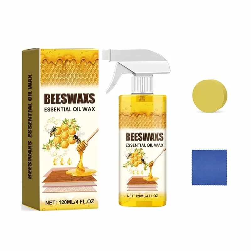 Beeswax Floor Polish Spray Set, 120ml with Sponge and Towel - View 1