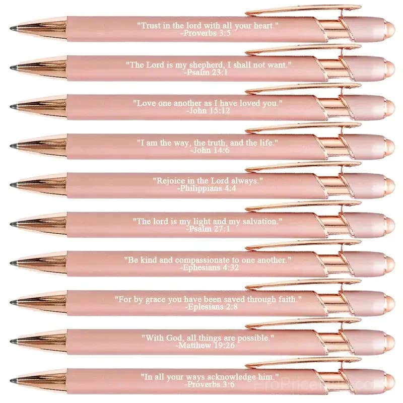 Bible Verse Ballpoint Pen Set, Rose Gold, 10 Pieces - View 1