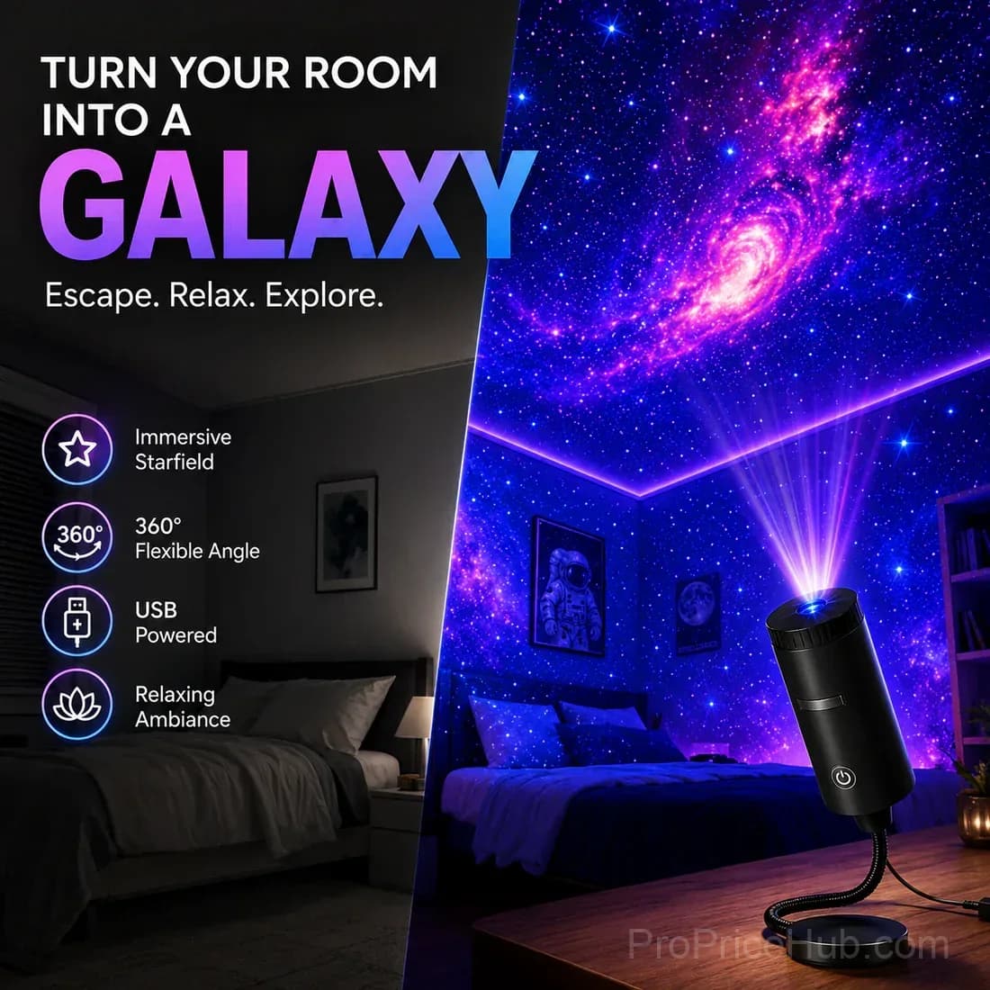 Smart Holographic Star Night Light Projector - View 2