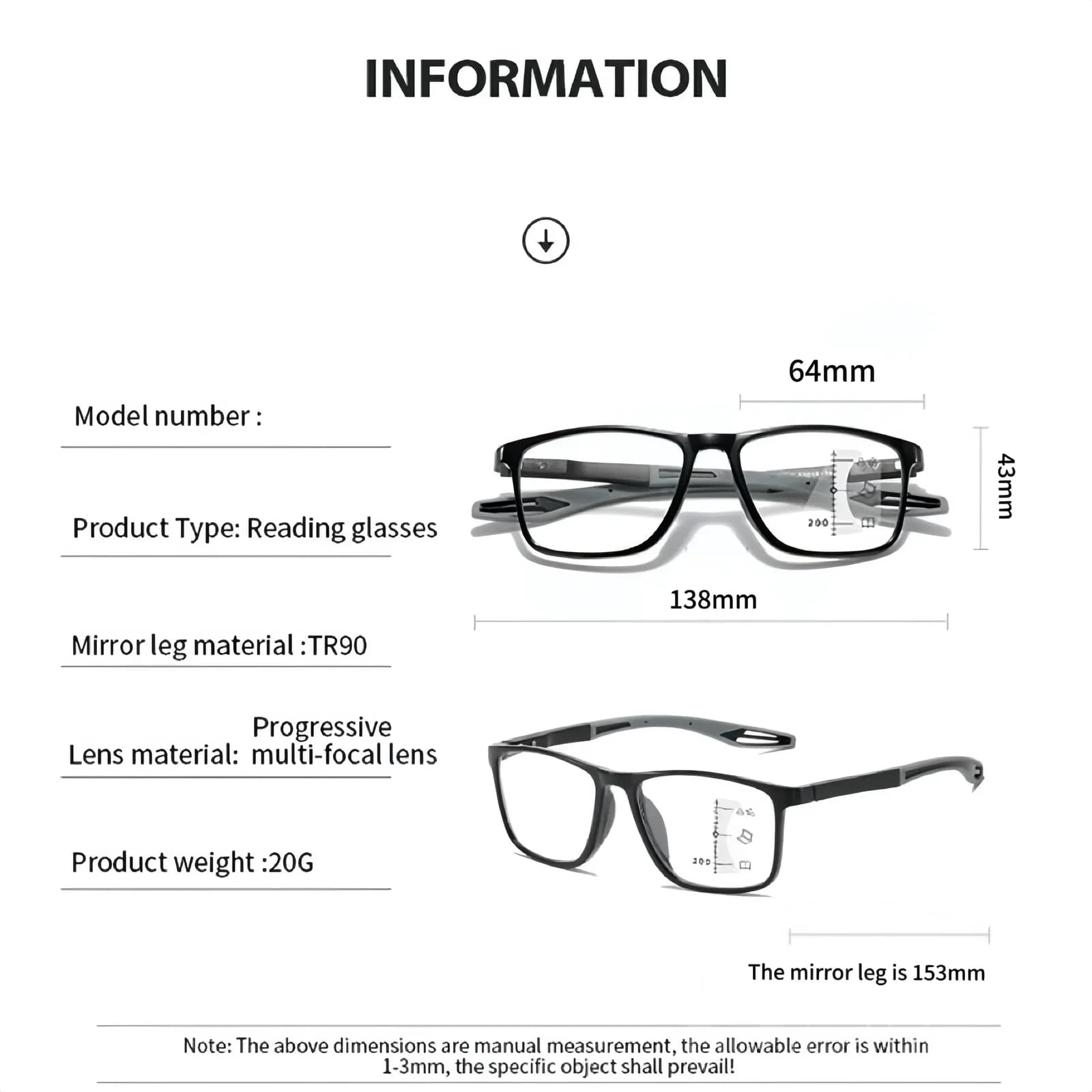 VisionSync Multifocal Reading Glasses, Orange, Age 45-49, 100° - View 15