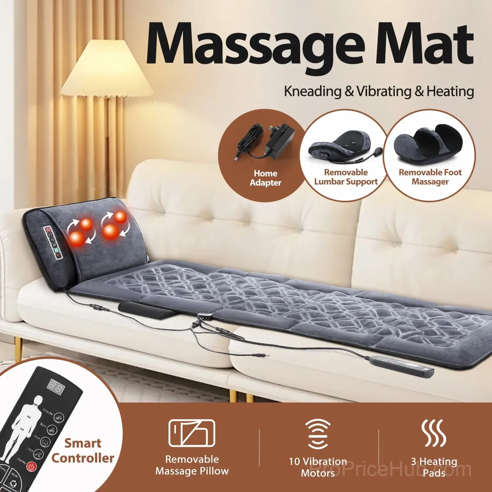 HOMASA Heated Full-Body Shiatsu Massage Mat with Lumbar Support - View 1
