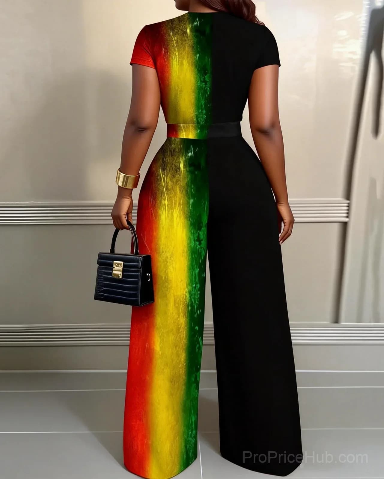 Gradient Contrast Wide Leg Jumpsuit 2-Piece Set - View 2