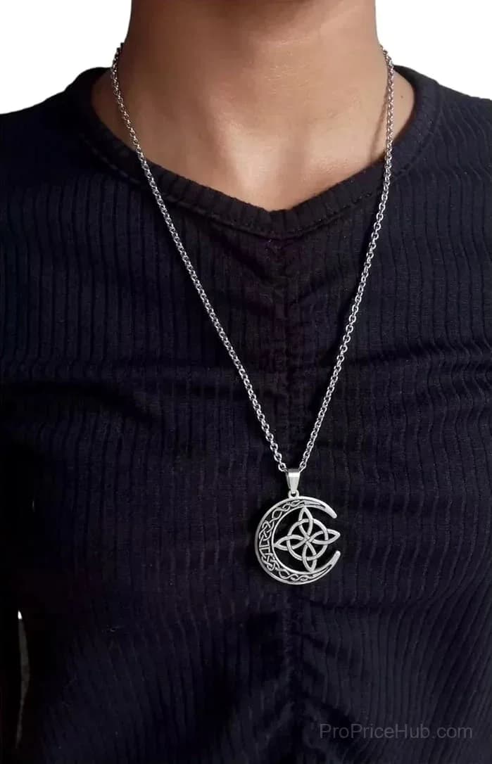 Celtic Knot Crescent Steel Pendant Necklace - View 3