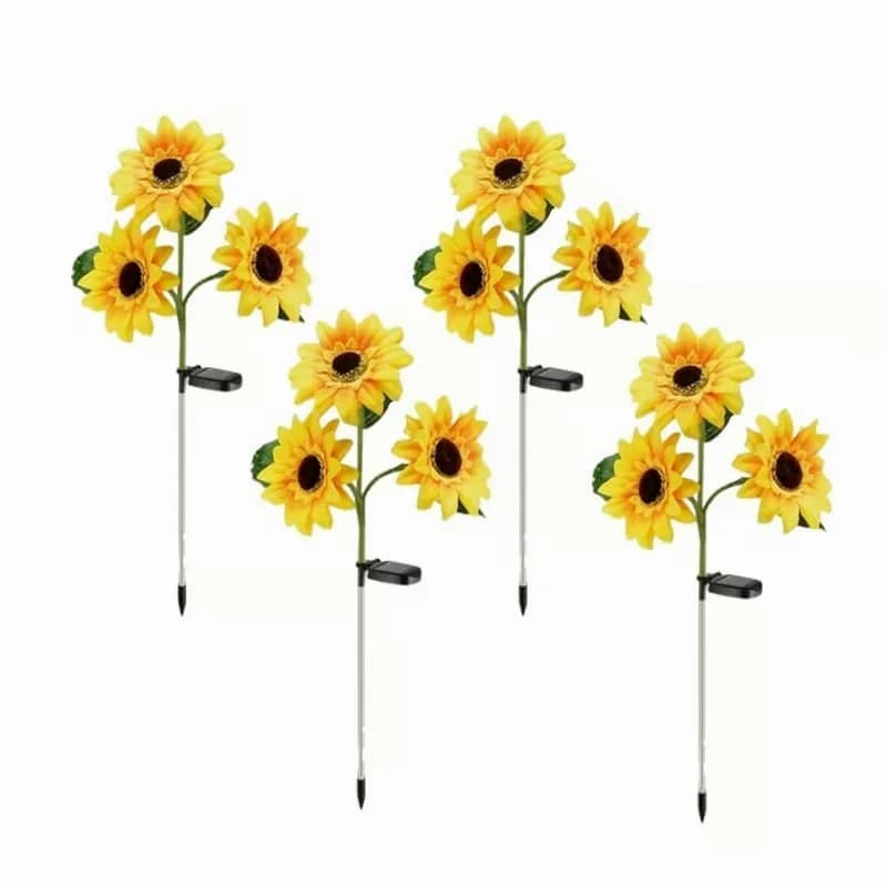 Solar Triple-Head Sunflower Garden Lights, 2-Pack - Alt