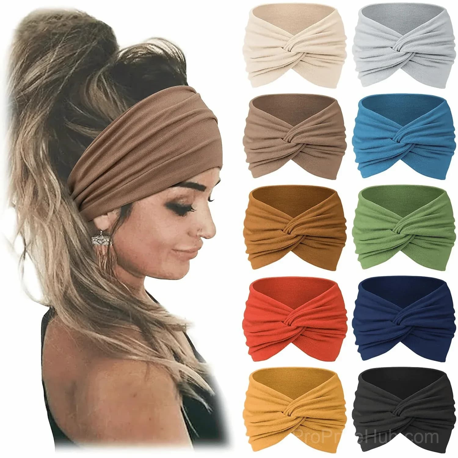 10 Pack Wide Knotted Turban Headbands for Women - View 7