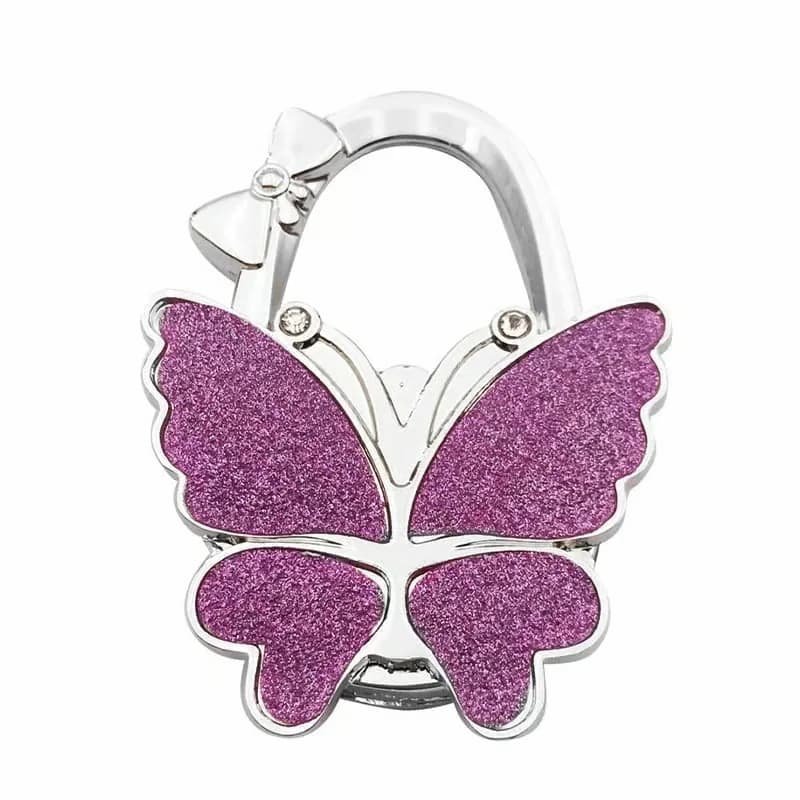 Butterfly Foldable Purse Hook, Frosted Pink Glitter - View 5