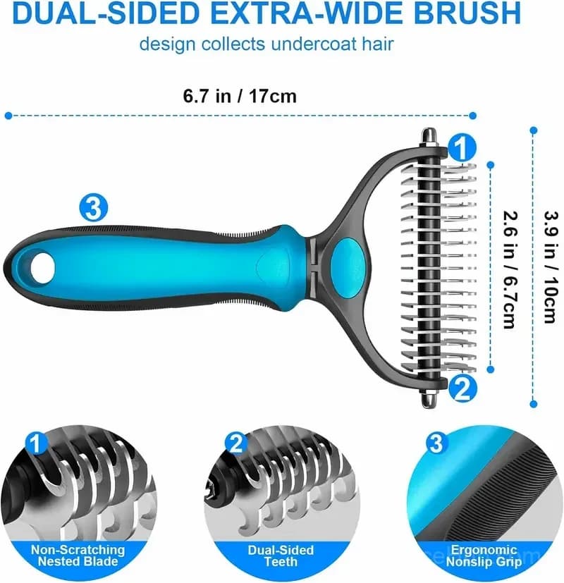 Double-Sided Pet Grooming Brush – Dematting Undercoat Rake for Shedding - View 10