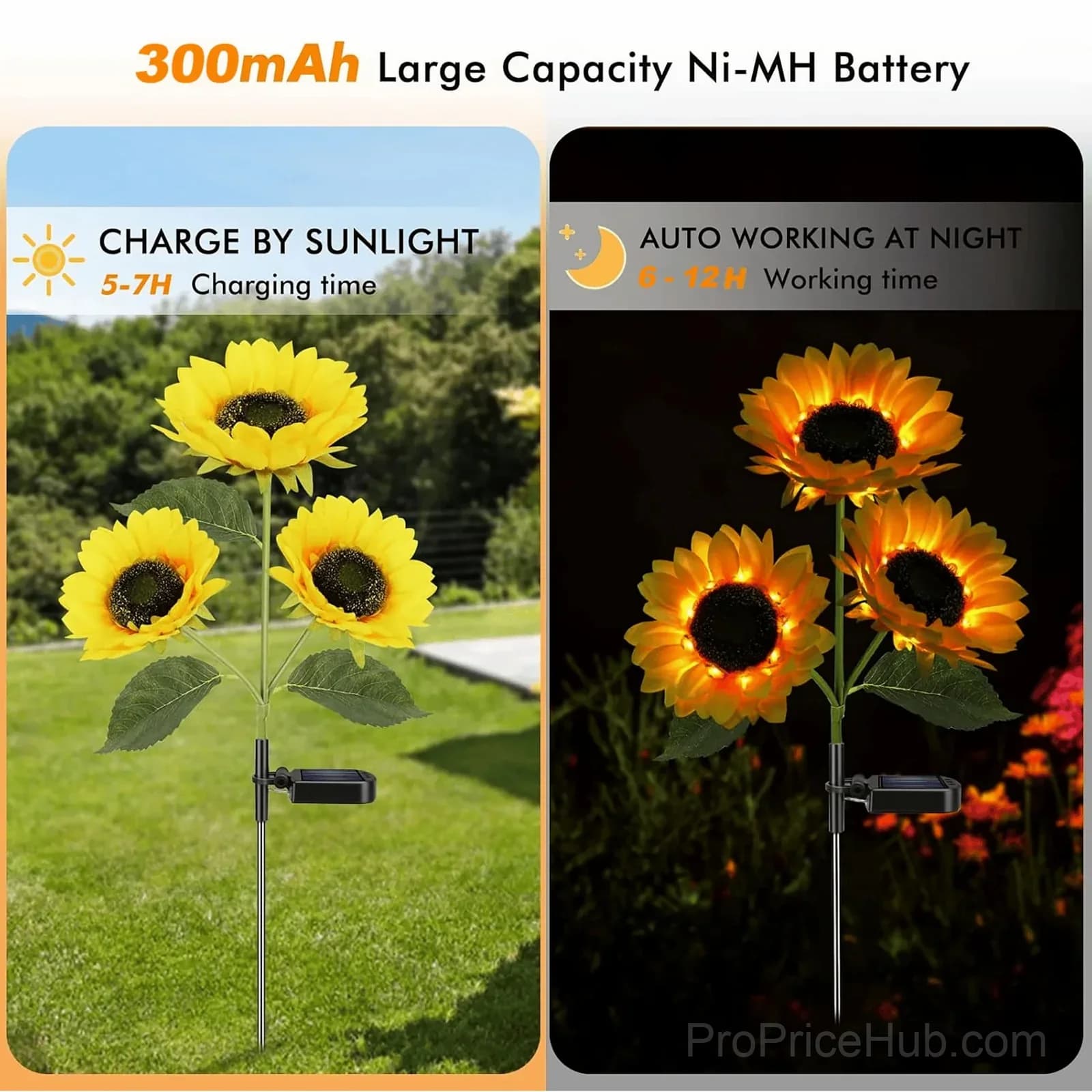 Solar Powered Sunflower Garden Lights, 2 Pack - View 7