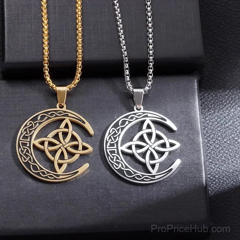 Celtic Knot Crescent Steel Pendant Necklace - View 6