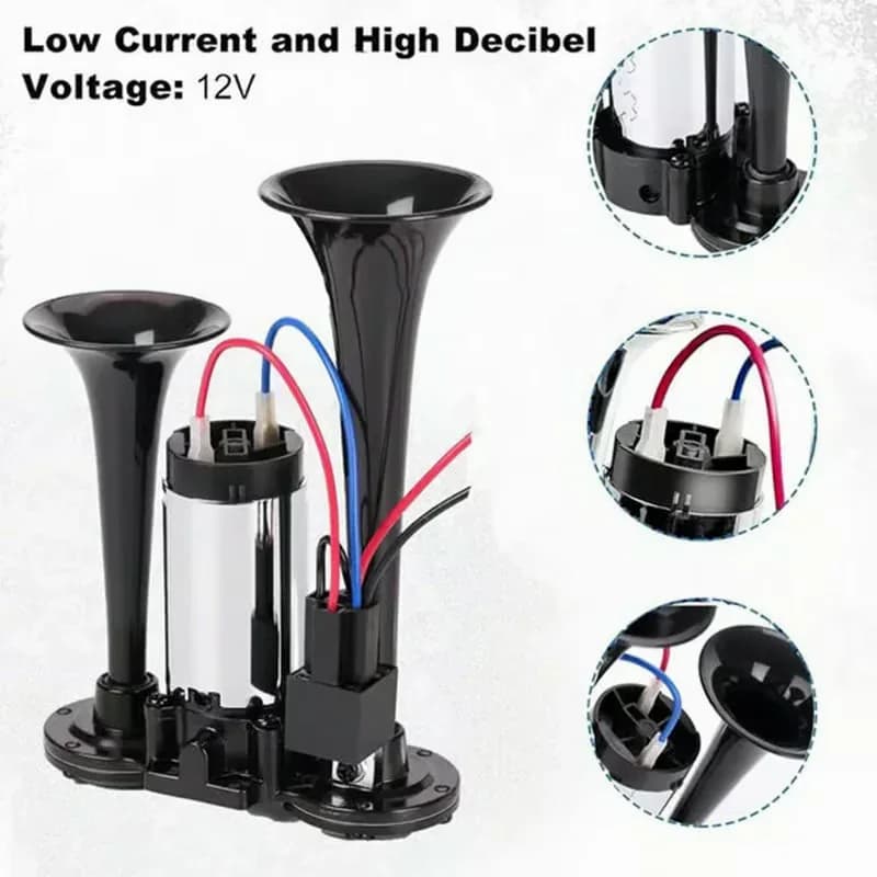 12V Train Air Horn for Truck or Car with Black Speaker - View 4