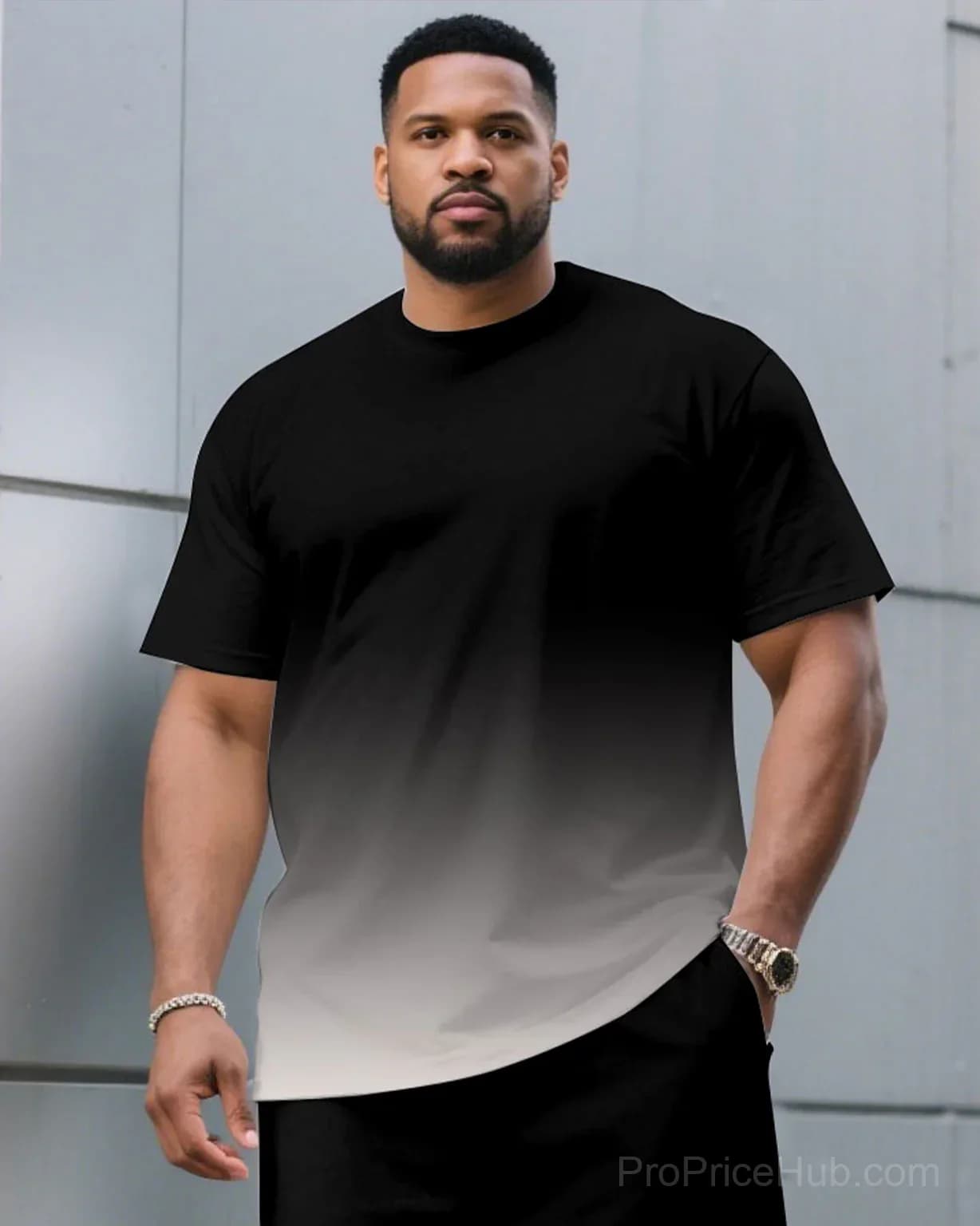 Men's Plus Size Black & Red Gradient T-Shirt and Shorts Set - View 27
