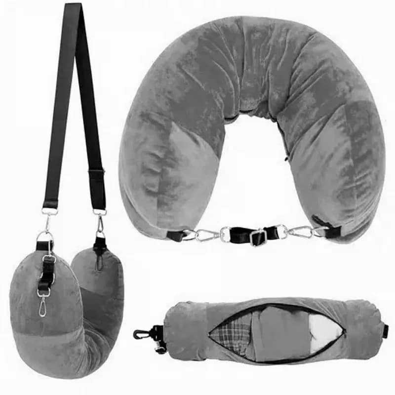 Stuffable Travel Neck Pillow, Dark Gray - Main