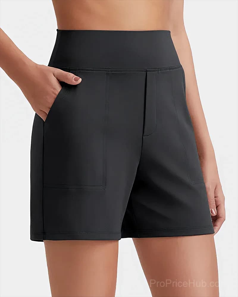Women's High-Waisted Athletic Bermuda Shorts with Pockets - View 1