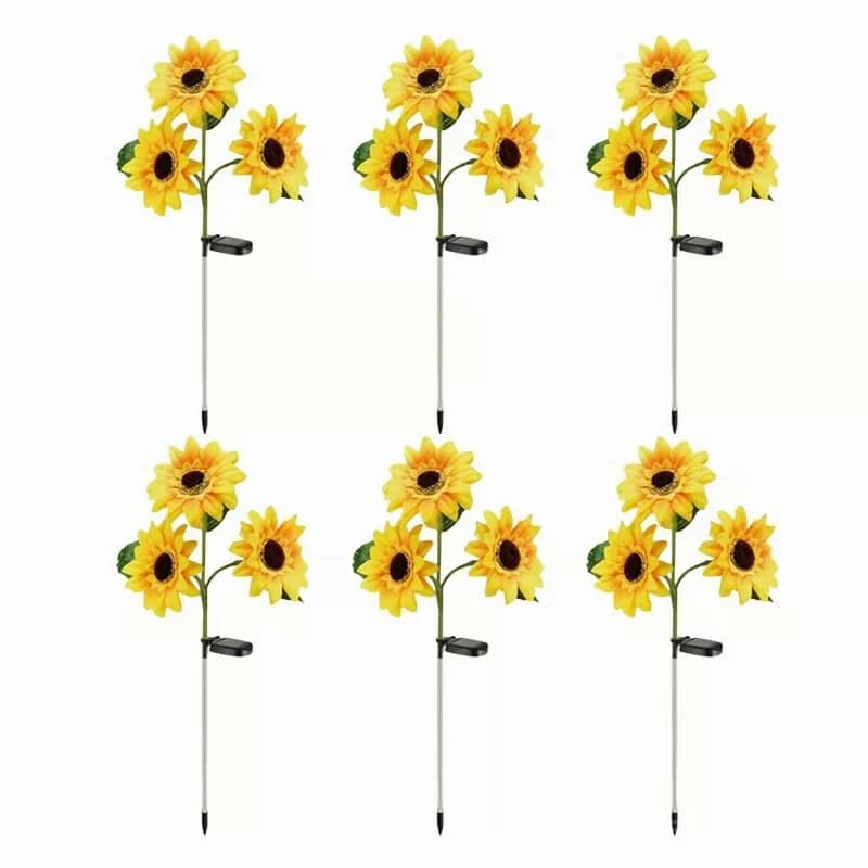Solar Triple-Head Sunflower Garden Lights, 2-Pack - View 3