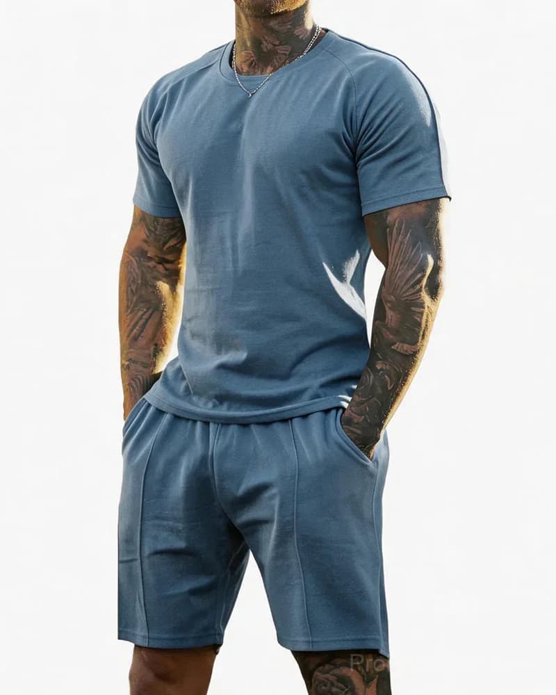 Men's Short-Sleeve Crew-Neck Summer Fitness Sports Set - View 16