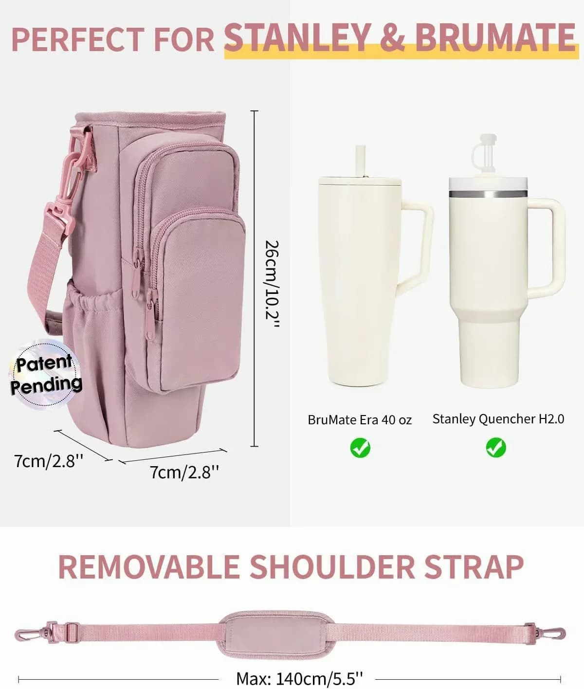 Pink Crossbody Insulated Cup Sleeve Drink Holder - View 8