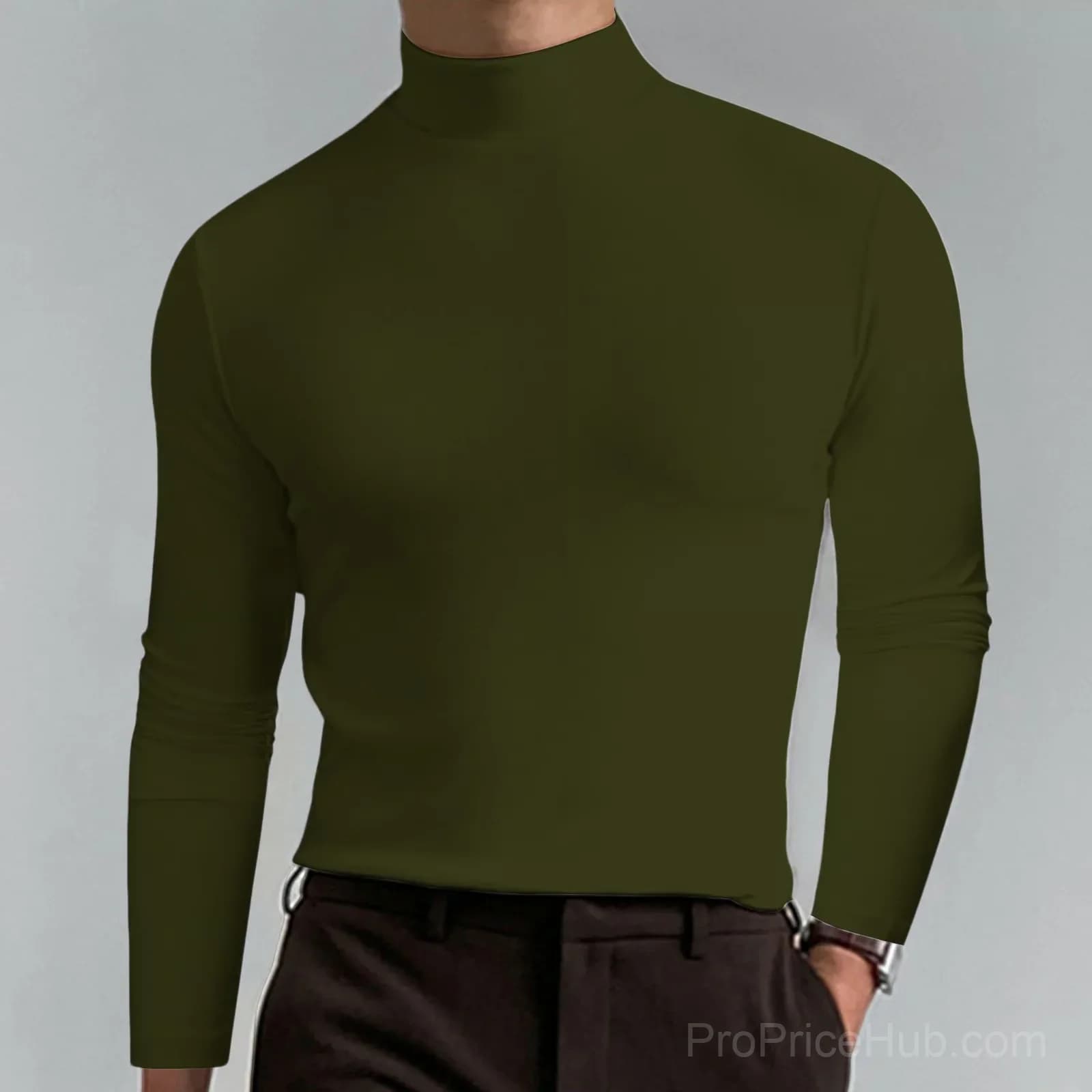 Men's White High Neck Slim Fit Long Sleeve T-Shirt - Small - View 7