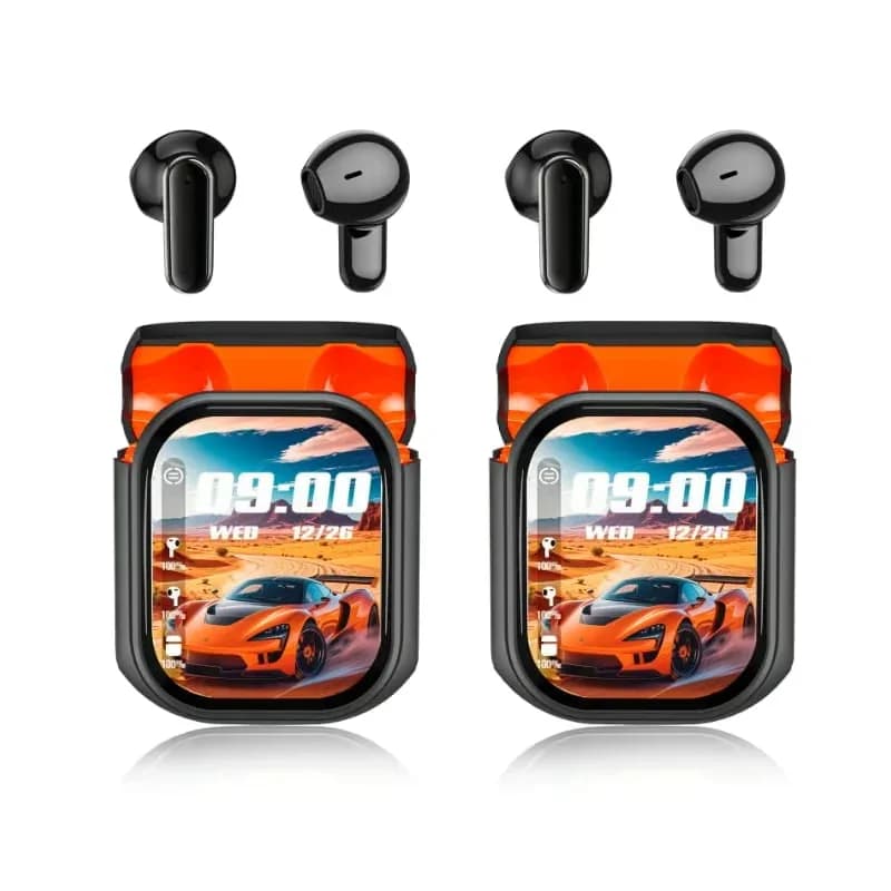 Black Noise-Canceling Translation Earbuds with Color Screen - View 2