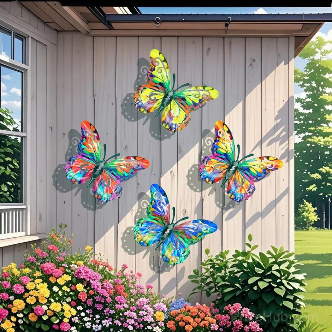 4-Piece Butterfly Metal Wall Sculptures for Outdoor Hanging Decor - View 1