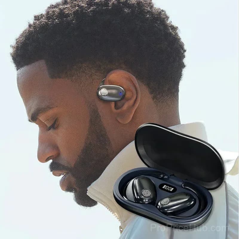 Sporty Hanging Ear Bluetooth Earphones, Black - View 2