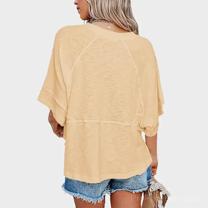 Solid Color Panel T-Shirt with Flared Sleeves - View 12