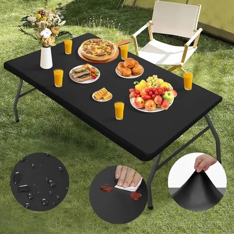 Stretch Fabric Table Top Cap Cover – Elastic Edge, Waterproof, Reusable - Alt