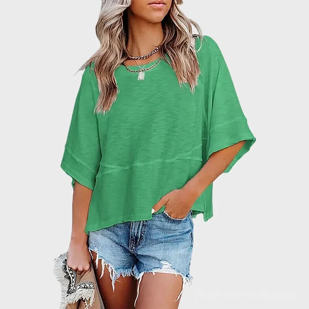 Solid Color Panel T-Shirt with Flared Sleeves - View 7