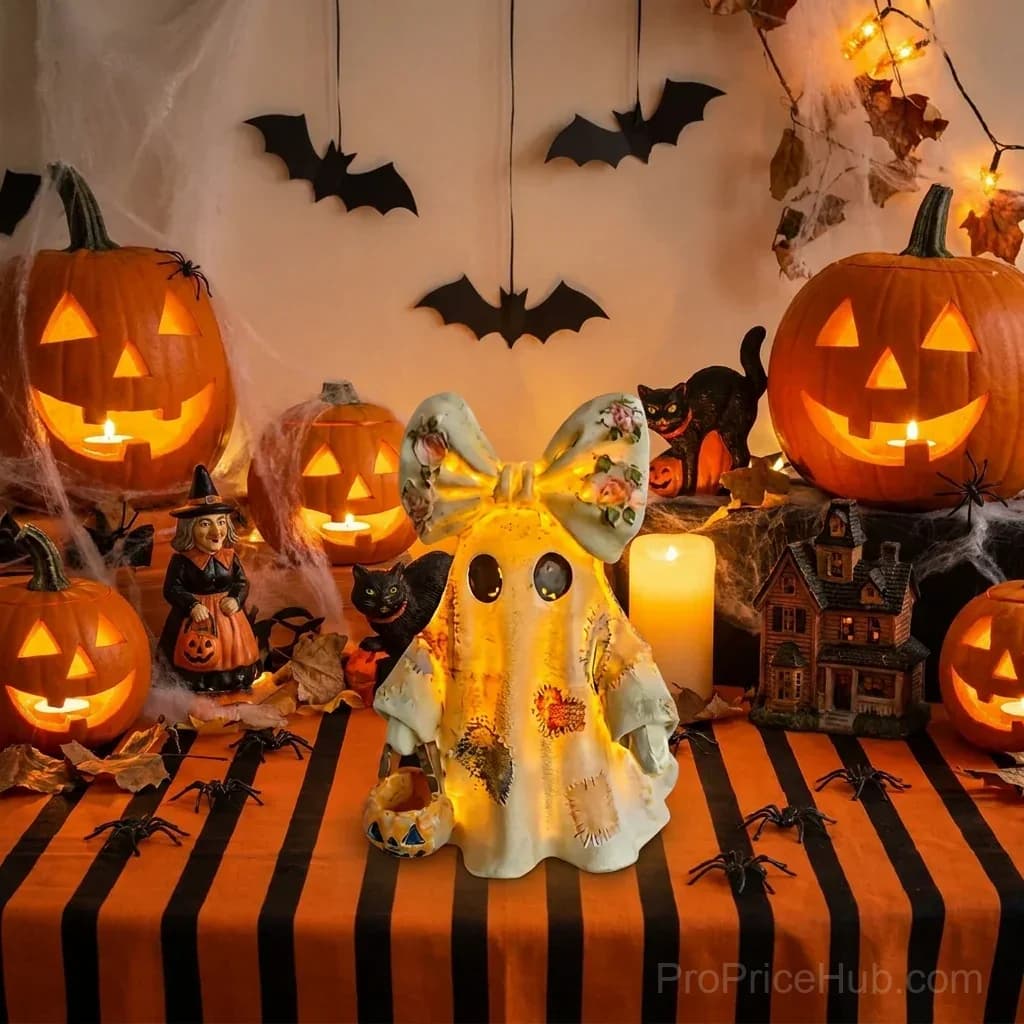 Lighted Ghost Decoration - Vintage Patchwork - Main