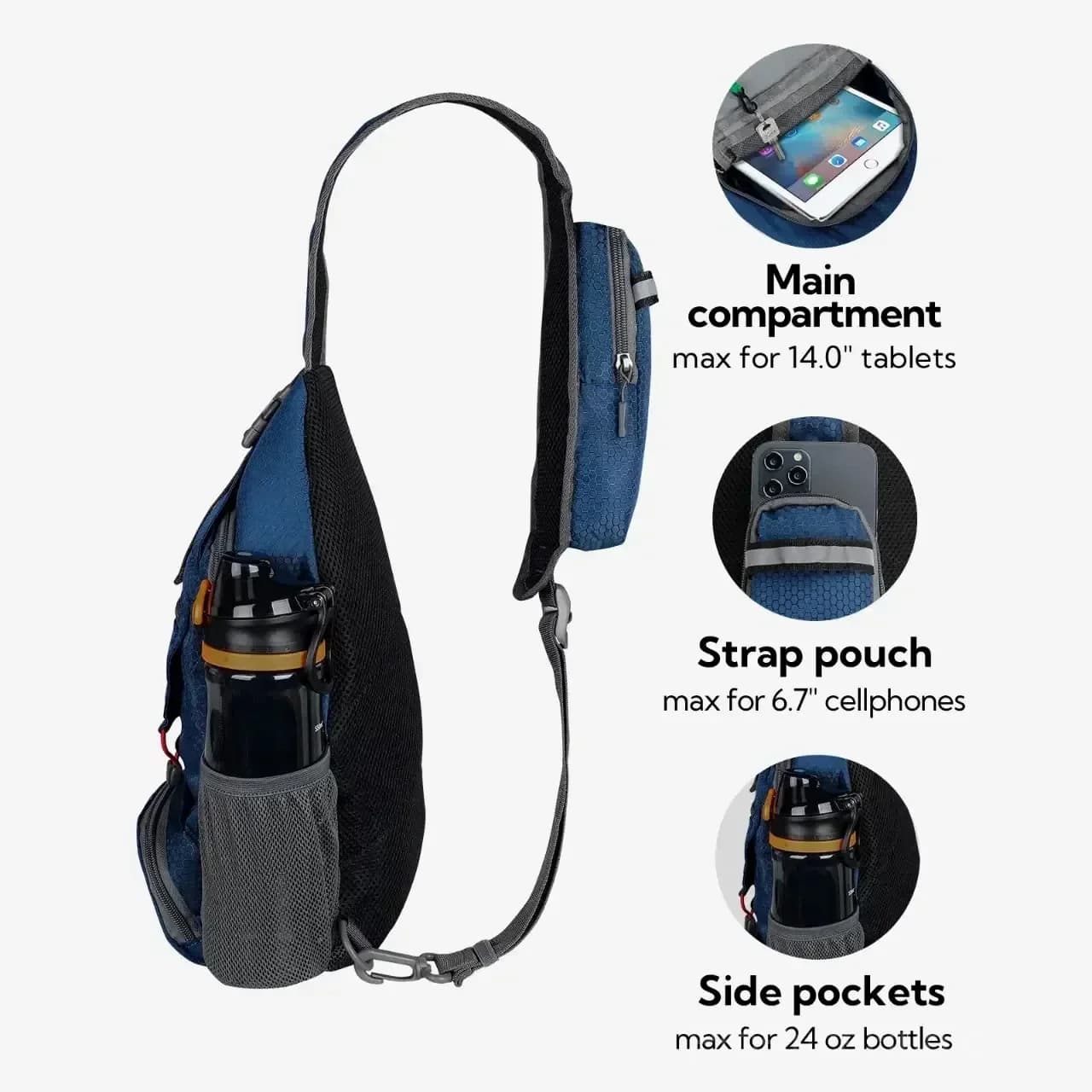 Packable Small Crossbody Sling Backpack with Side Pouch - View 4