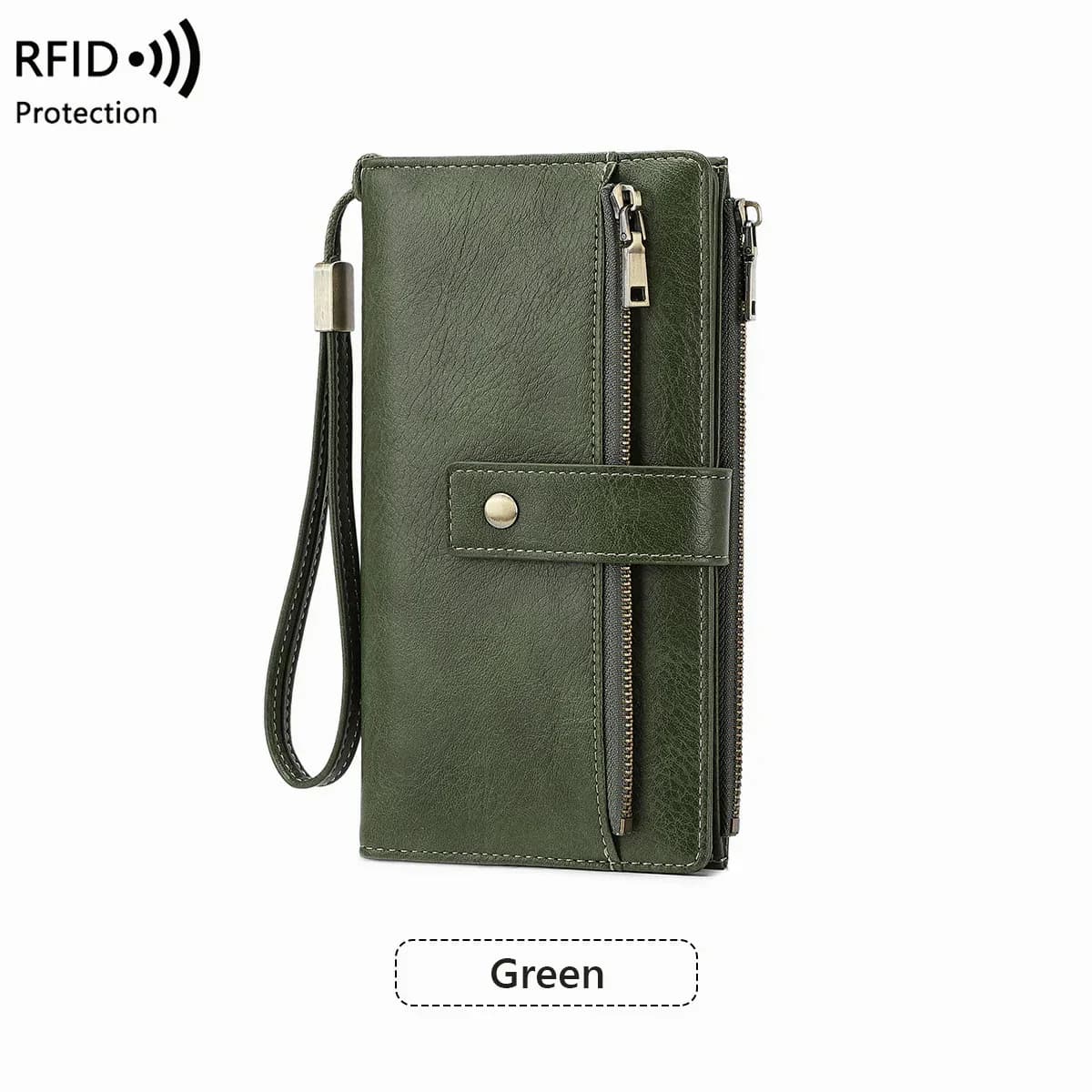 Women's RFID Blocking Leather Long Wallet - Stylish Solid Color Clutch - View 18