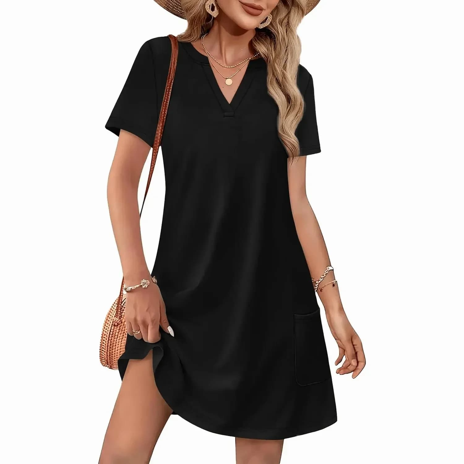 Women's Casual V-Neck Short Sleeve Summer Beach Dress - View 2