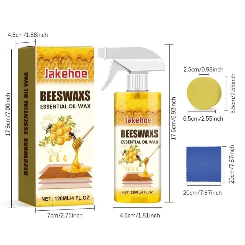 Beeswax Wood Polish Spray Set, 120ml with Sponge and Towel - View 1