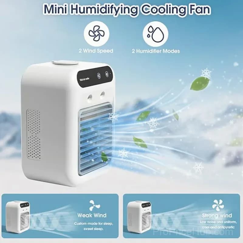 Mini Portable Air Conditioner & Humidifier, White, No Power Bank - View 3