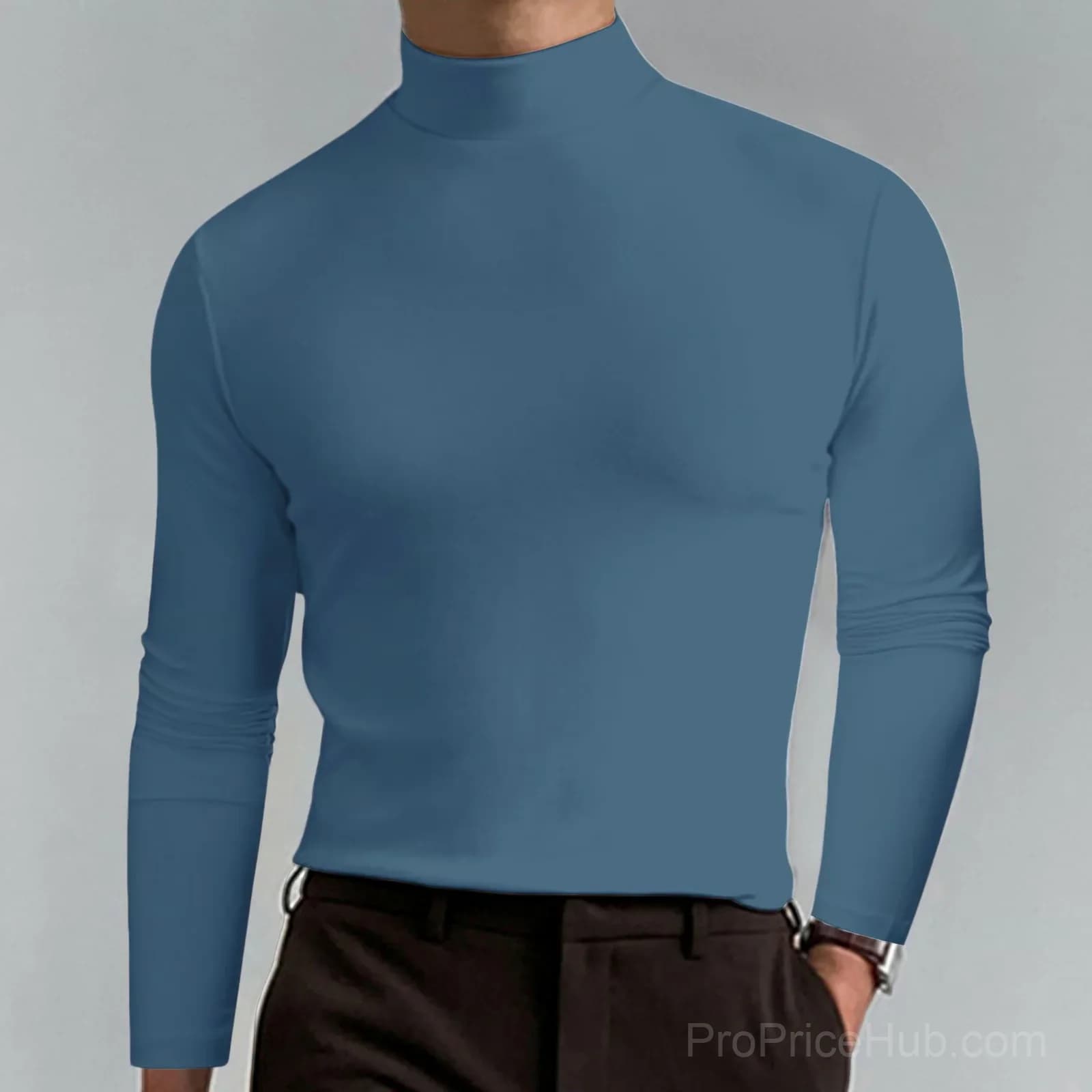 Men's White High Neck Slim Fit Long Sleeve T-Shirt - Small - View 10