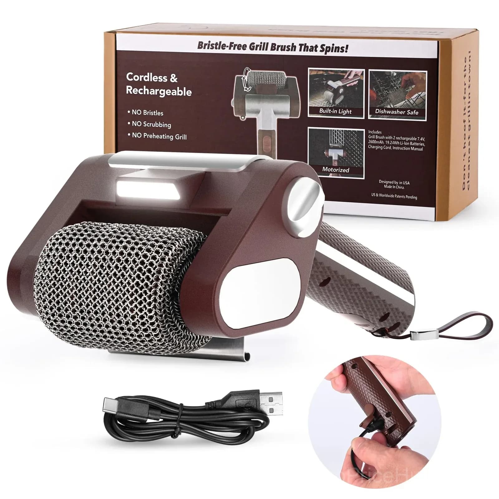 Rechargeable Electric Grill Brush, 350 RPM Bristle-Free Roller - View 2