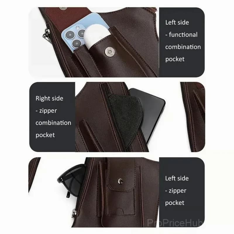 Black Leather Adjustable Underarm Shoulder Bag, Unisex - View 9