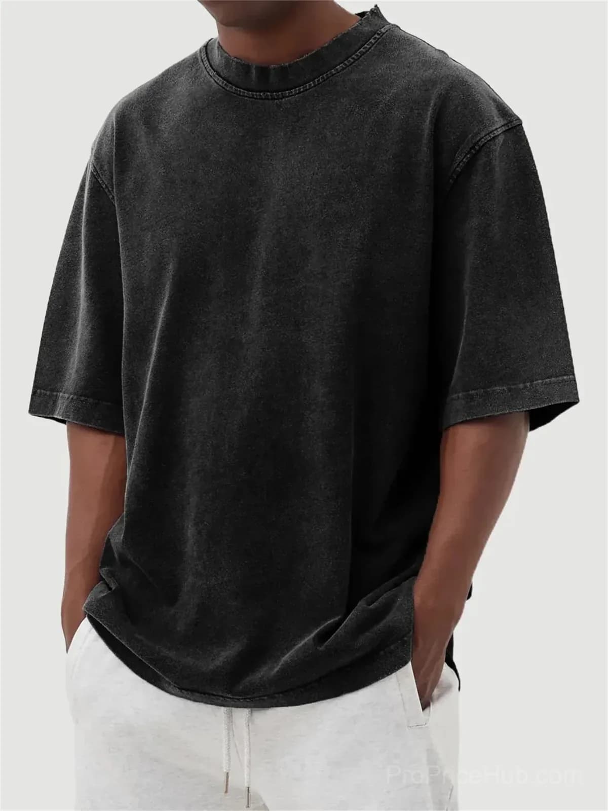Men's Washed Solid Color Pullover T-Shirt - S to 5XL - View 3