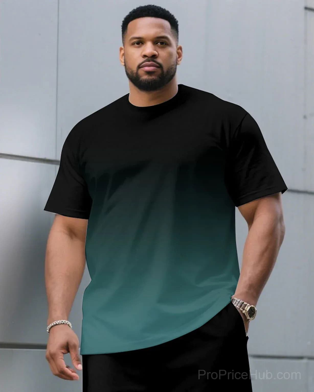 Men's Plus Size Black & Red Gradient T-Shirt and Shorts Set - View 6