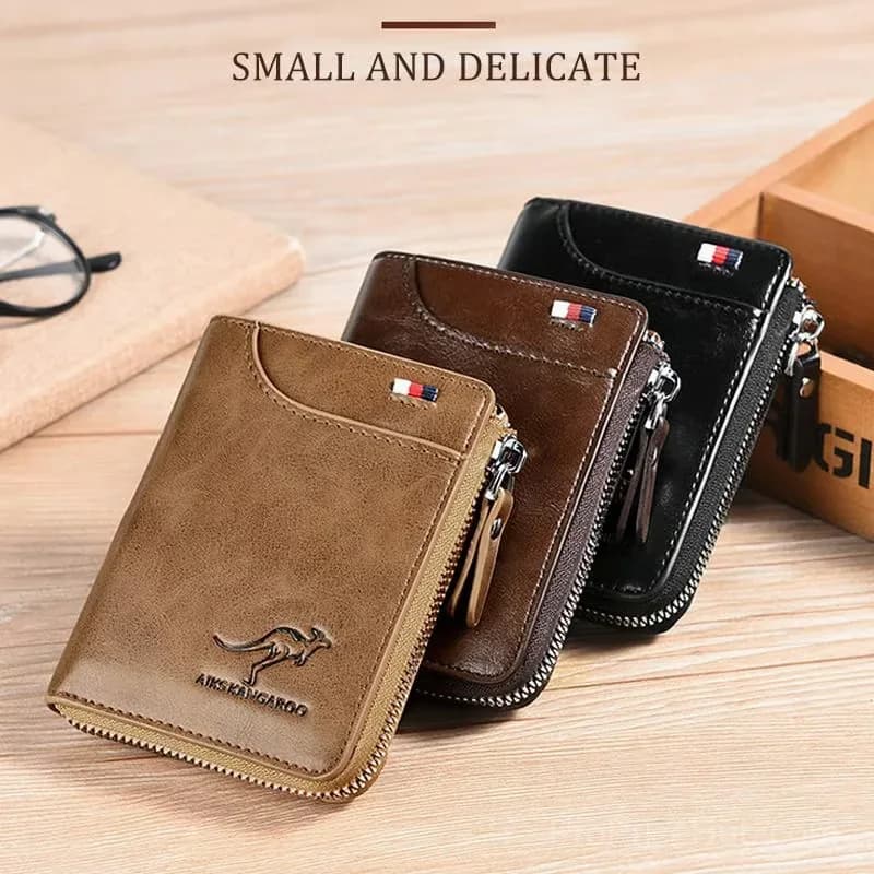 Men's RFID Blocking Zipper Wallet Purse, Khaki - View 2
