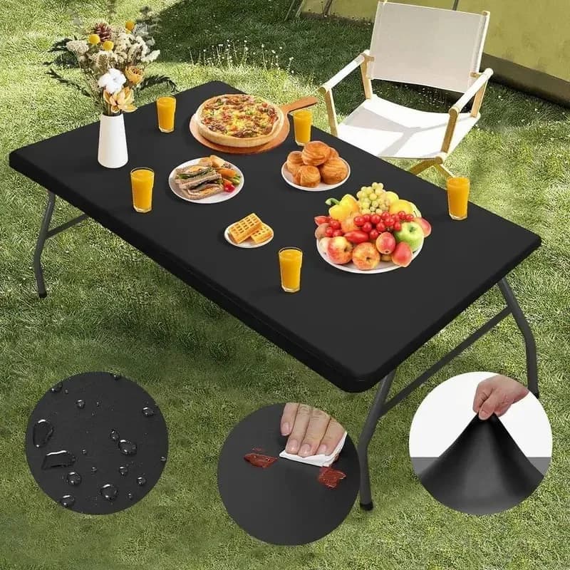 Stretch Fabric Table Top Cap Cover – Elastic Edge, Waterproof, Reusable - Alt