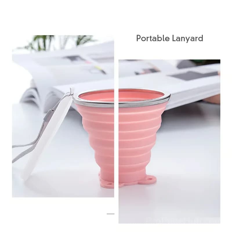 270ml Foldable Silicone Travel Cup, Anti-Scald Mug, Pink - View 6