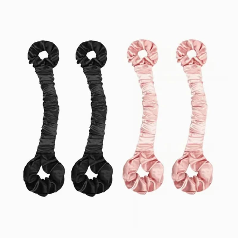 Satin Heatless Hair Curler Hair Ties, Pink/Black, 4-Pack - Main