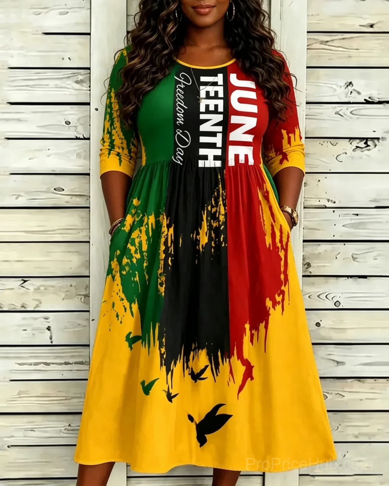 Juneteenth Graffiti Print Pocket Casual Dress - View 1